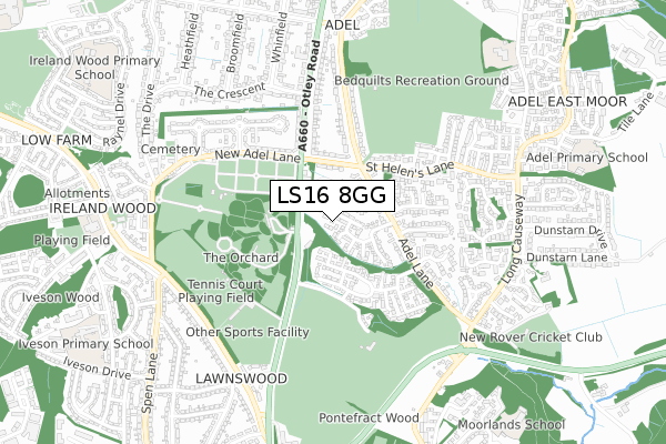 LS16 8GG map - small scale - OS Open Zoomstack (Ordnance Survey)