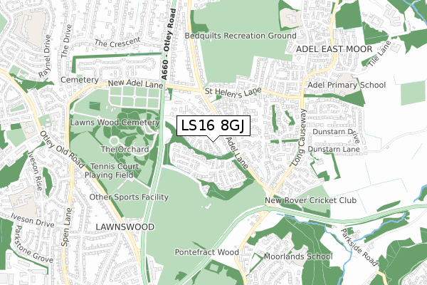 LS16 8GJ map - small scale - OS Open Zoomstack (Ordnance Survey) LS16 8GJ map - small scale - OS Open Zoomstack (Ordnance Survey)