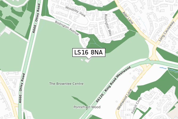 LS16 8NA map - large scale - OS Open Zoomstack (Ordnance Survey)