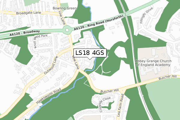 LS18 4GS map - large scale - OS Open Zoomstack (Ordnance Survey)