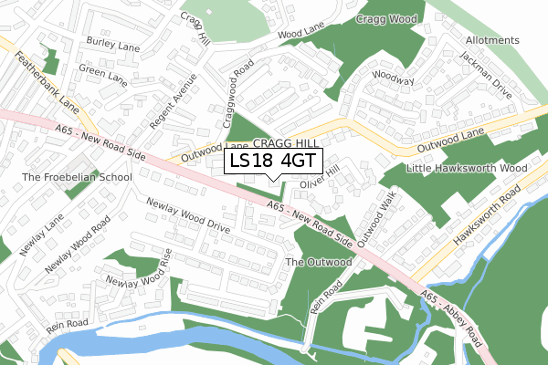 LS18 4GT map - large scale - OS Open Zoomstack (Ordnance Survey)