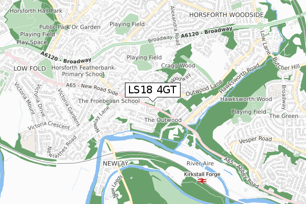 LS18 4GT map - small scale - OS Open Zoomstack (Ordnance Survey)