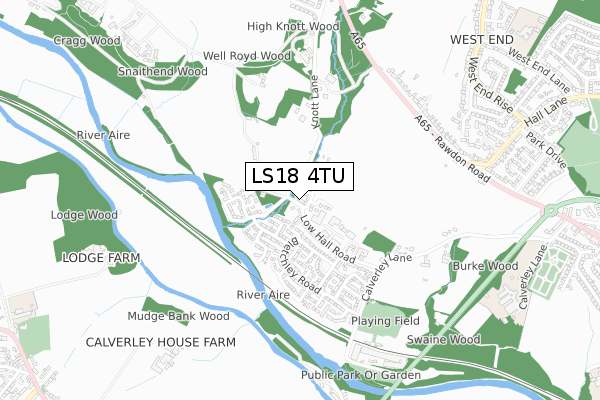 LS18 4TU map - small scale - OS Open Zoomstack (Ordnance Survey)