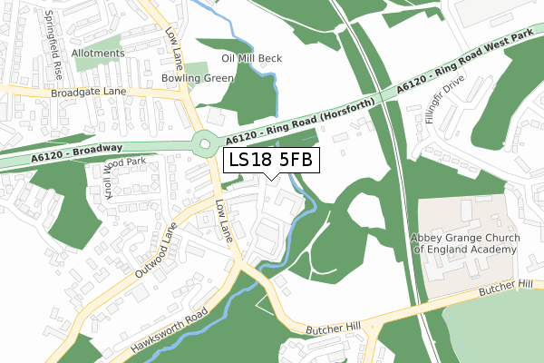 LS18 5FB map - large scale - OS Open Zoomstack (Ordnance Survey)