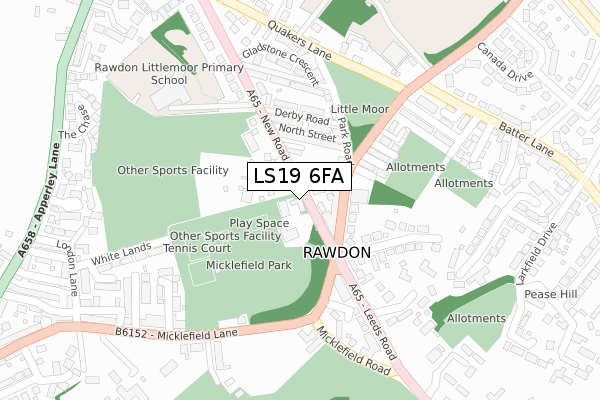 LS19 6FA map - large scale - OS Open Zoomstack (Ordnance Survey)