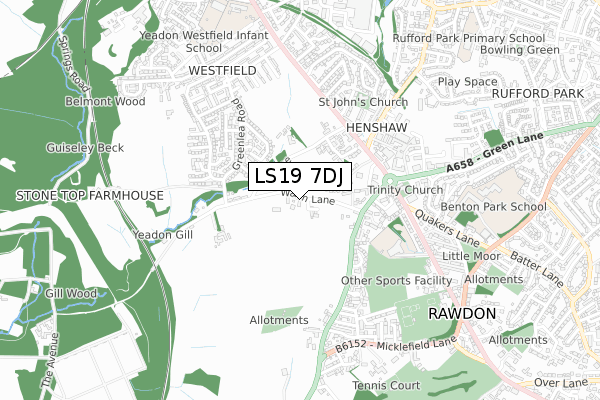 LS19 7DJ map - small scale - OS Open Zoomstack (Ordnance Survey)