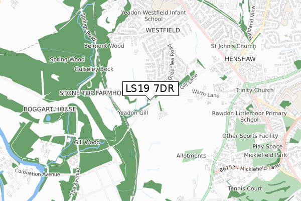 LS19 7DR map - small scale - OS Open Zoomstack (Ordnance Survey)