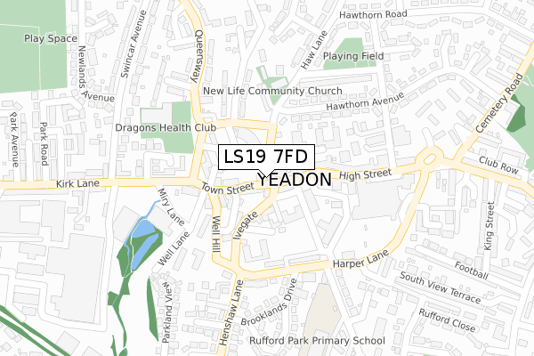 LS19 7FD map - large scale - OS Open Zoomstack (Ordnance Survey)