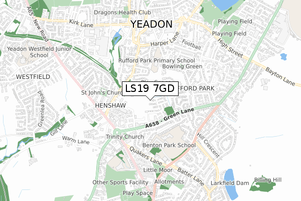 LS19 7GD map - small scale - OS Open Zoomstack (Ordnance Survey)