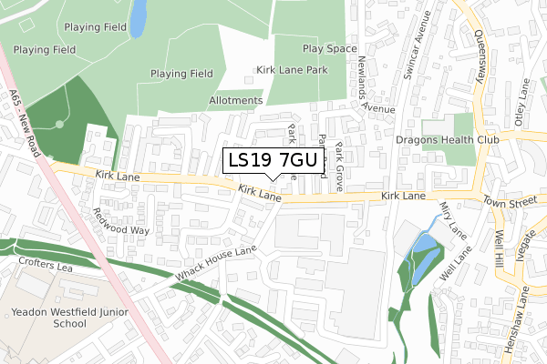 LS19 7GU map - large scale - OS Open Zoomstack (Ordnance Survey)