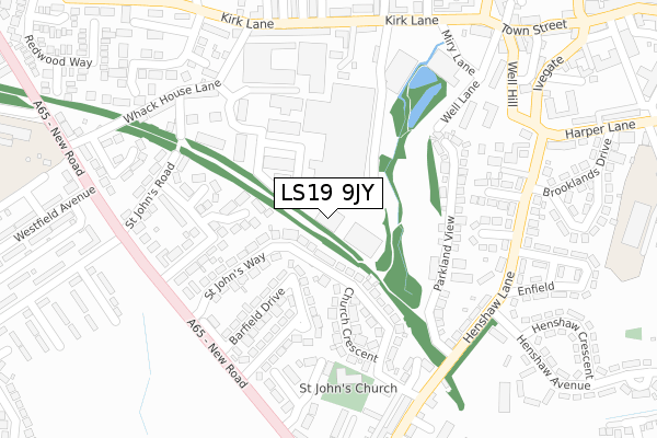 LS19 9JY map - large scale - OS Open Zoomstack (Ordnance Survey)