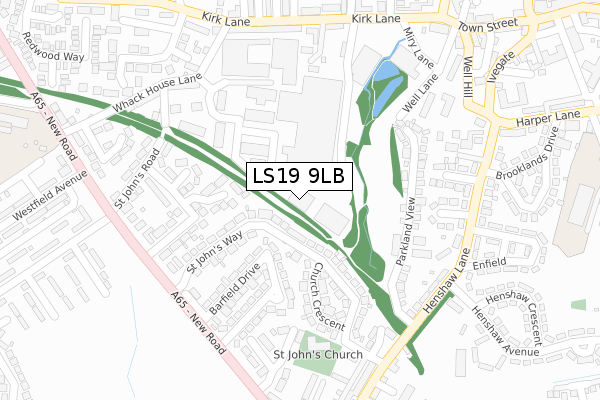 LS19 9LB map - large scale - OS Open Zoomstack (Ordnance Survey)