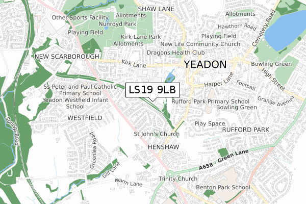 LS19 9LB map - small scale - OS Open Zoomstack (Ordnance Survey)