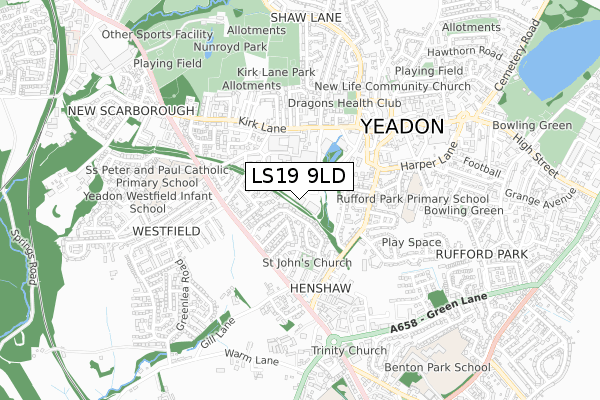 LS19 9LD map - small scale - OS Open Zoomstack (Ordnance Survey)