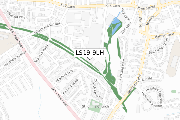 LS19 9LH map - large scale - OS Open Zoomstack (Ordnance Survey)