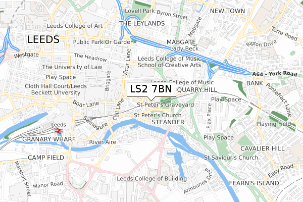 LS2 7BN map - small scale - OS Open Zoomstack (Ordnance Survey)