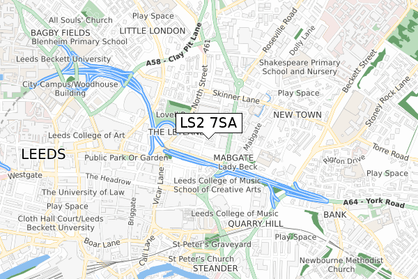 LS2 7SA map - small scale - OS Open Zoomstack (Ordnance Survey)