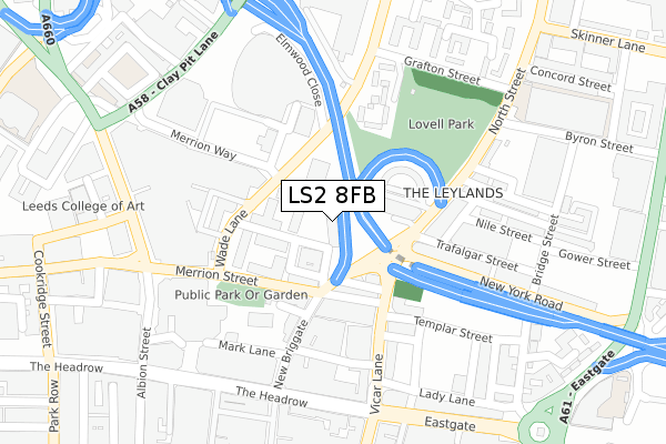 LS2 8FB map - large scale - OS Open Zoomstack (Ordnance Survey)