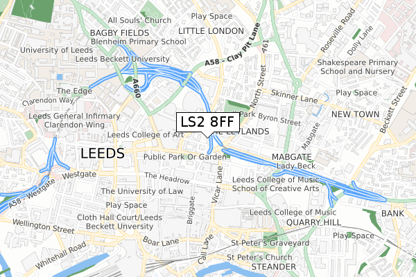 LS2 8FF map - small scale - OS Open Zoomstack (Ordnance Survey)