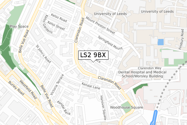 LS2 9BX map - large scale - OS Open Zoomstack (Ordnance Survey)