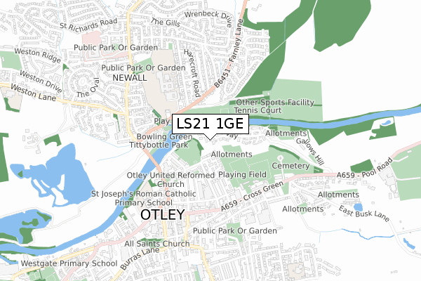 LS21 1GE map - small scale - OS Open Zoomstack (Ordnance Survey)