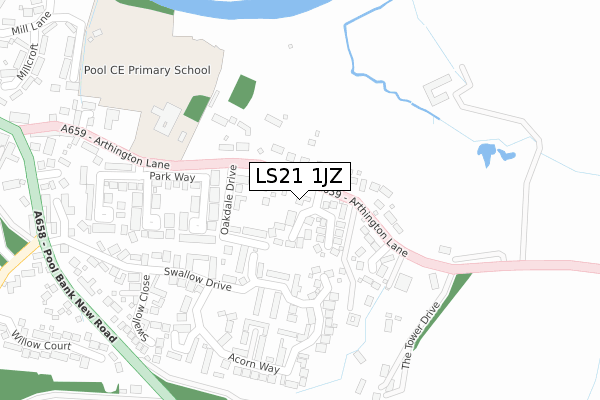 LS21 1JZ map - large scale - OS Open Zoomstack (Ordnance Survey)