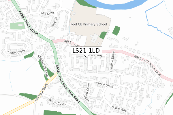 LS21 1LD map - large scale - OS Open Zoomstack (Ordnance Survey)