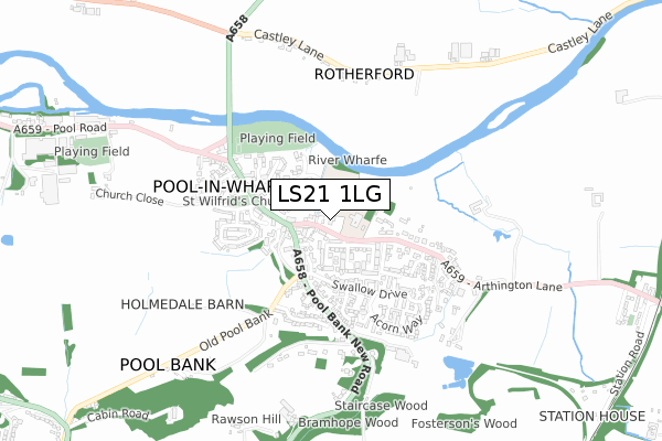 LS21 1LG map - small scale - OS Open Zoomstack (Ordnance Survey)