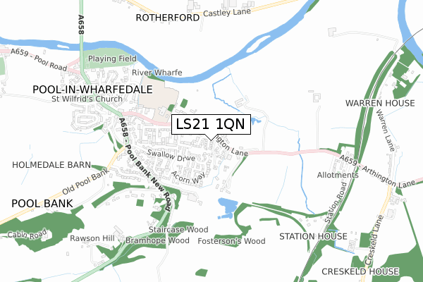 LS21 1QN map - small scale - OS Open Zoomstack (Ordnance Survey)