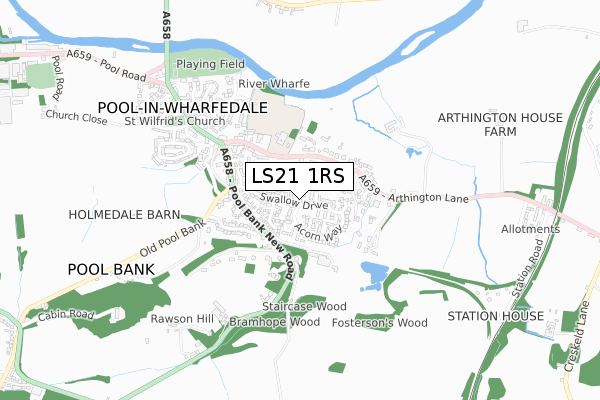 LS21 1RS map - small scale - OS Open Zoomstack (Ordnance Survey)