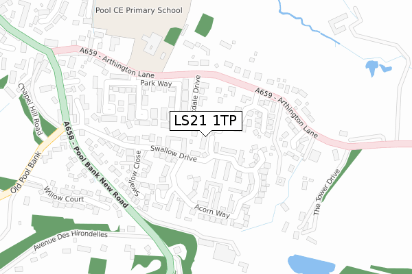 LS21 1TP map - large scale - OS Open Zoomstack (Ordnance Survey)