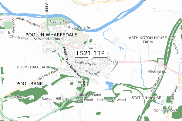 LS21 1TP map - small scale - OS Open Zoomstack (Ordnance Survey)