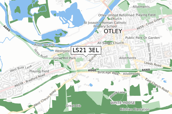 LS21 3EL map - small scale - OS Open Zoomstack (Ordnance Survey)