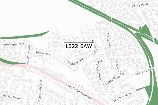 LS22 6AW map - large scale - OS Open Zoomstack (Ordnance Survey)