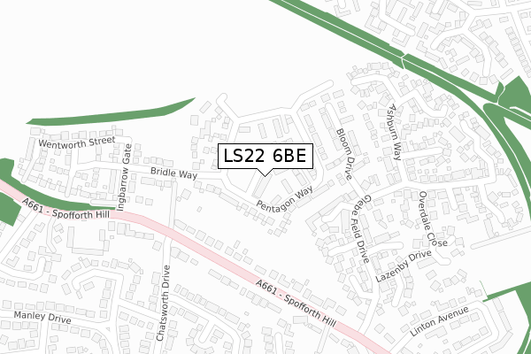 LS22 6BE map - large scale - OS Open Zoomstack (Ordnance Survey)