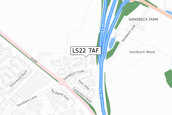 LS22 7AF map - large scale - OS Open Zoomstack (Ordnance Survey)