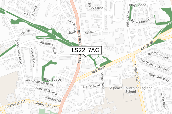 LS22 7AG map - large scale - OS Open Zoomstack (Ordnance Survey)