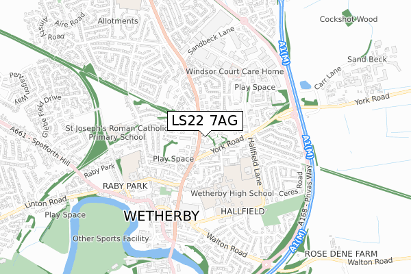 LS22 7AG map - small scale - OS Open Zoomstack (Ordnance Survey)