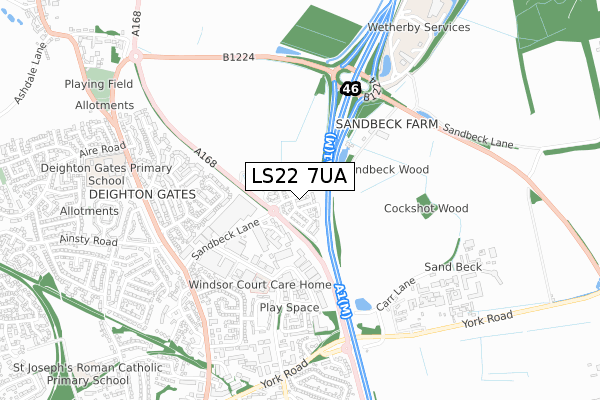 LS22 7UA map - small scale - OS Open Zoomstack (Ordnance Survey) LS22 7UA map - small scale - OS Open Zoomstack (Ordnance Survey)