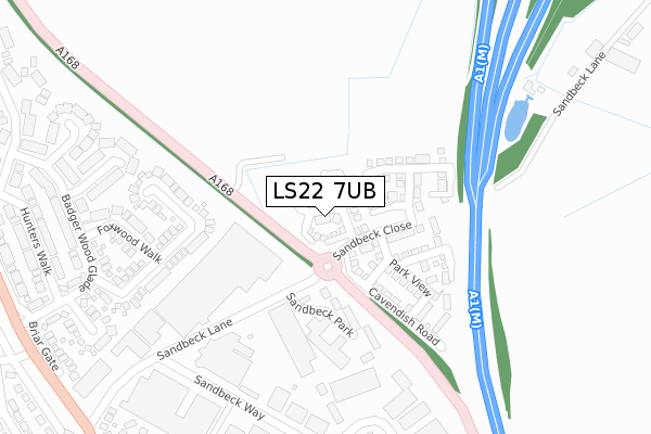 LS22 7UB map - large scale - OS Open Zoomstack (Ordnance Survey)