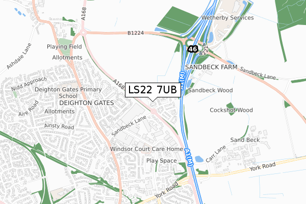 LS22 7UB map - small scale - OS Open Zoomstack (Ordnance Survey)