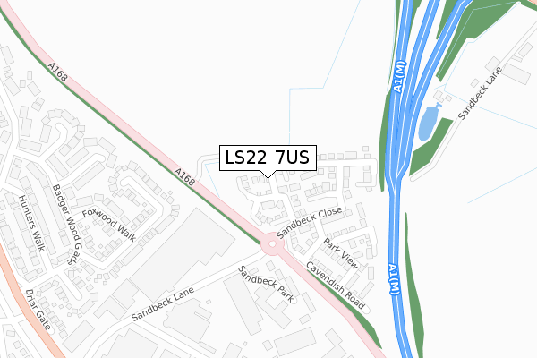 LS22 7US map - large scale - OS Open Zoomstack (Ordnance Survey)