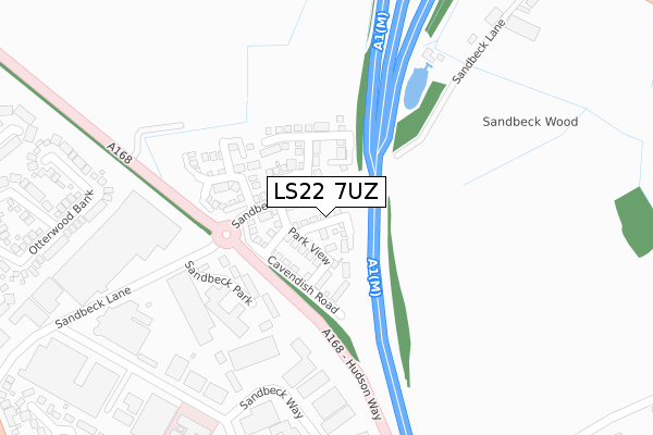LS22 7UZ map - large scale - OS Open Zoomstack (Ordnance Survey)