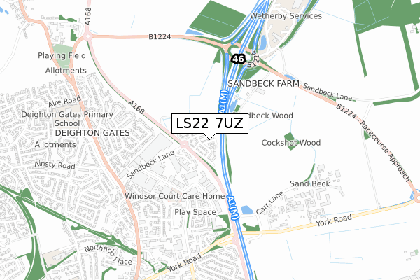 LS22 7UZ map - small scale - OS Open Zoomstack (Ordnance Survey)