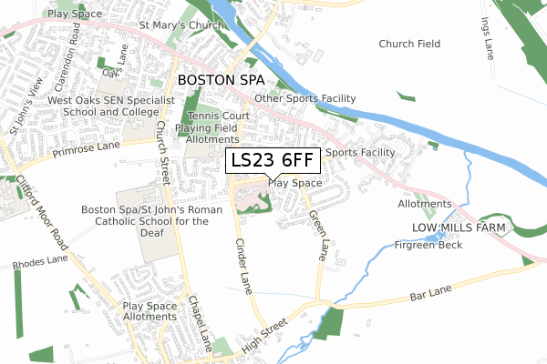 LS23 6FF map - small scale - OS Open Zoomstack (Ordnance Survey)
