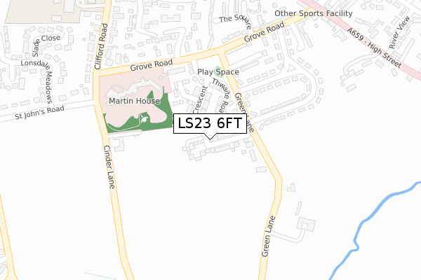 LS23 6FT map - large scale - OS Open Zoomstack (Ordnance Survey)
