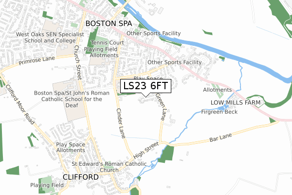 LS23 6FT map - small scale - OS Open Zoomstack (Ordnance Survey)