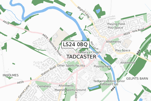 LS24 0BQ map - small scale - OS Open Zoomstack (Ordnance Survey)