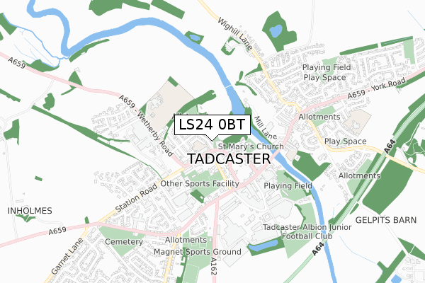 LS24 0BT map - small scale - OS Open Zoomstack (Ordnance Survey)