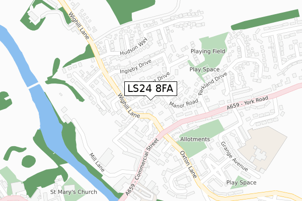LS24 8FA map - large scale - OS Open Zoomstack (Ordnance Survey)